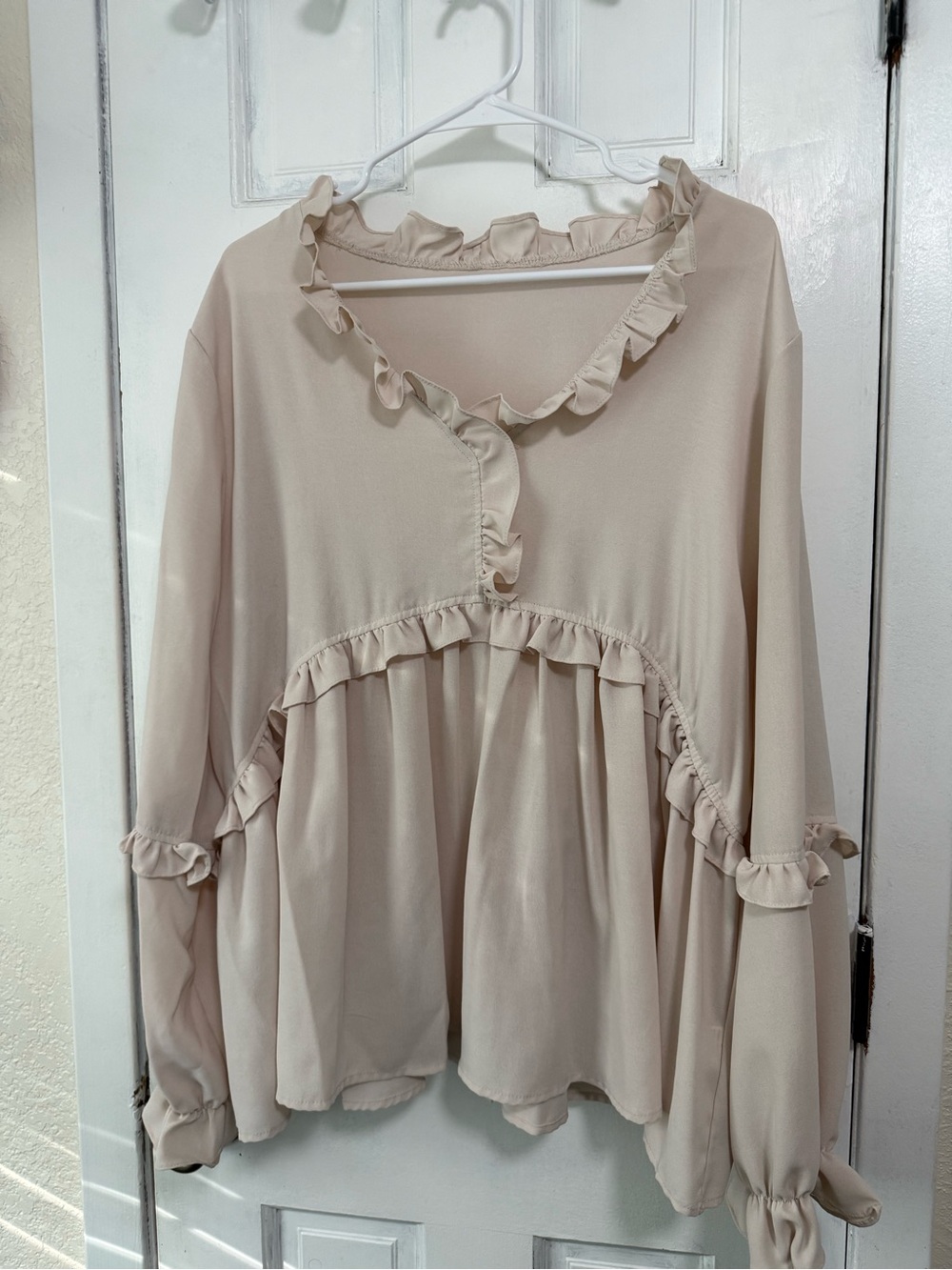SHEIN Cream Ruffle Peplum Long-Sleeve Tunic